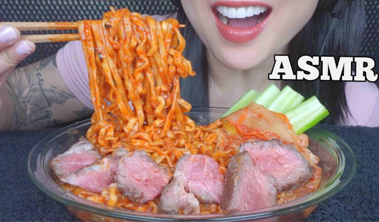 ASMR SPICY NOODLES + PERFECT GRILL STEAK (EATING SOUNDS) NO TALKING *FAILED ENDING | SAS-ASMR