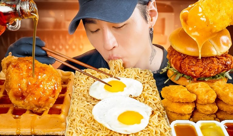 ASMR MUKBANG | Fried Chicken & Waffles, Indomie Mi Goreng, Chicken Nuggets, Chicken Sandwich