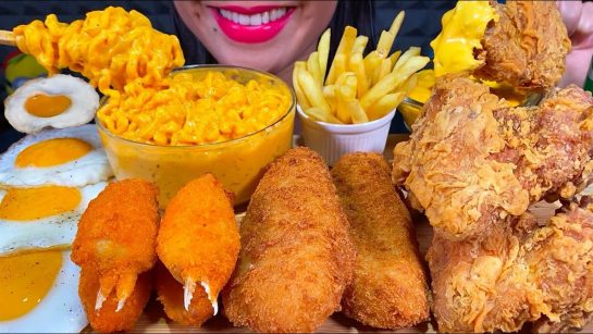 ASMR CHEESY SPICY NOODLES, FISH & CHIPS, FRIED CHICKEN, FRIED CRAB CLAW ...